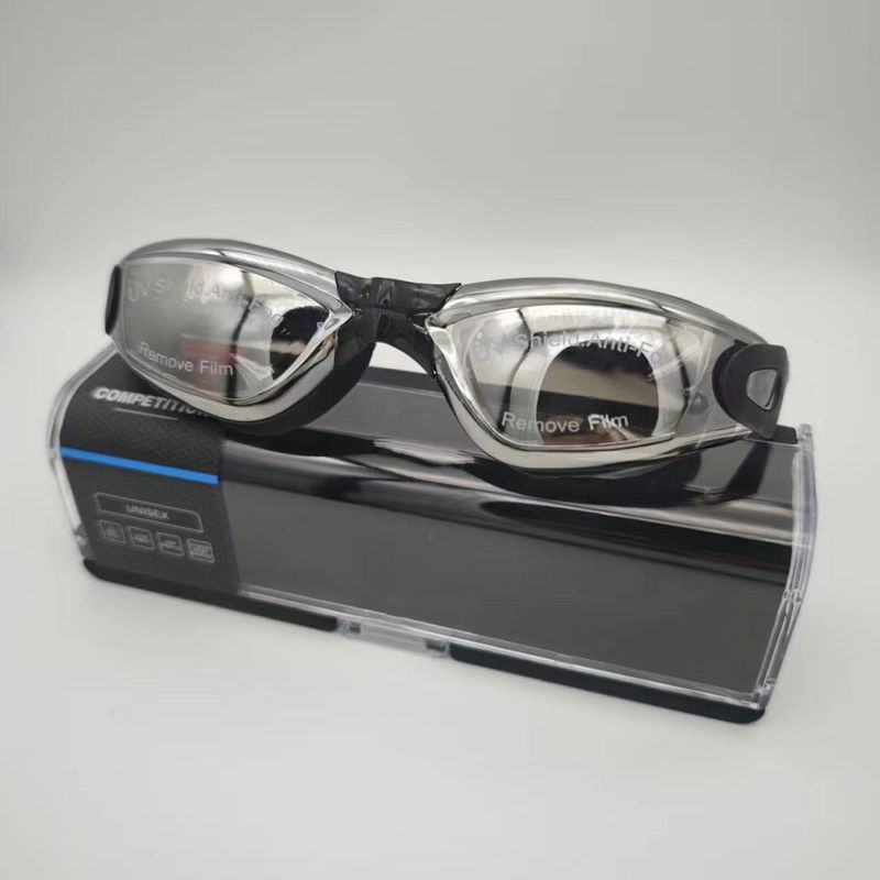 Swimming HD Waterproof Anti Fog Myopia Men's And Women's Large Frame Electroplated Glasses With Earplugs Flat Light_voghion.com