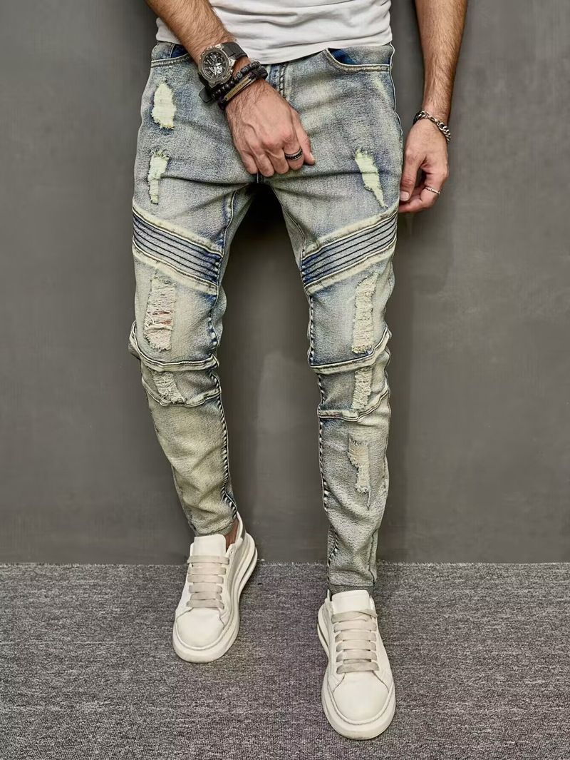 Männer Solid Faarf Ripped Casual Jeans_voghion.com