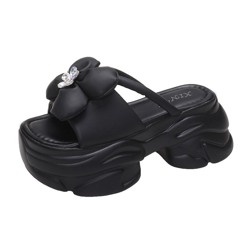 Sandálias plataforma com bico redondo, novo estilo da moda para o verão, chinelos de cunha com flores de celebridades da internet para mulheres, elegantes_voghion.com