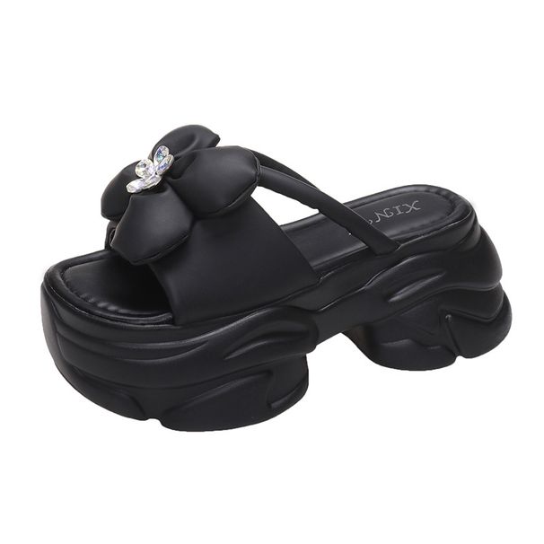 Sandálias plataforma com bico redondo, novo estilo da moda para o verão, chinelos de cunha com flores de celebridades da internet para mulheres, elegantes_voghion.com