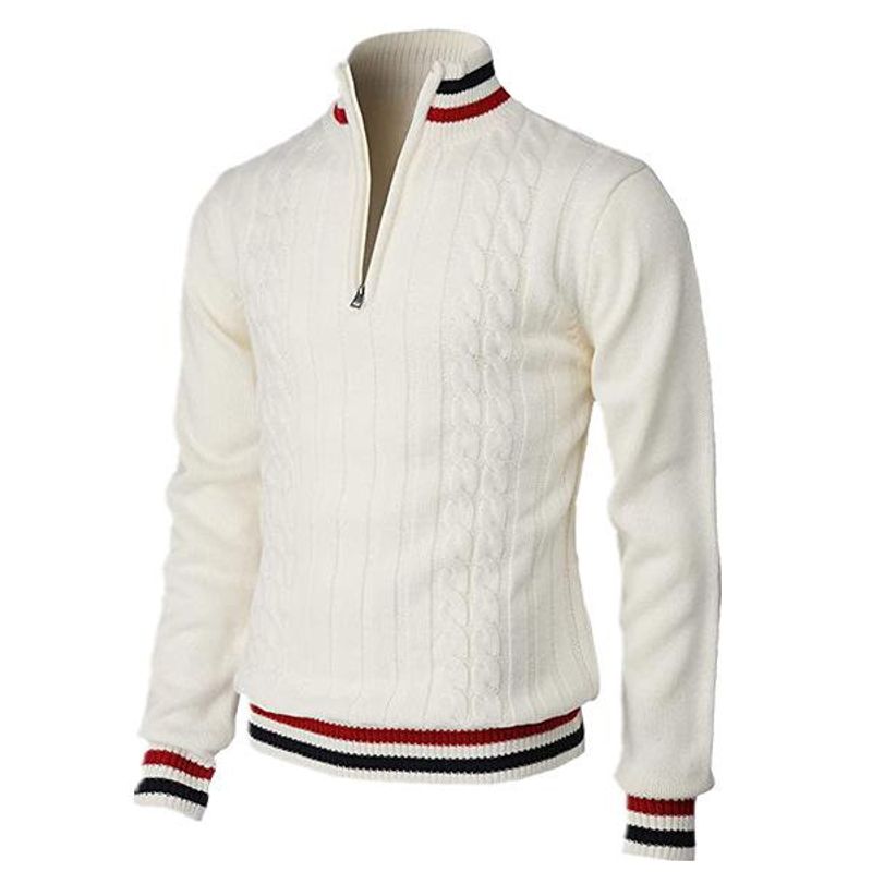 Pull à col montant et fermeture éclair pour homme, nouvelle collection printemps-automne, couleurs assorties_voghion.com