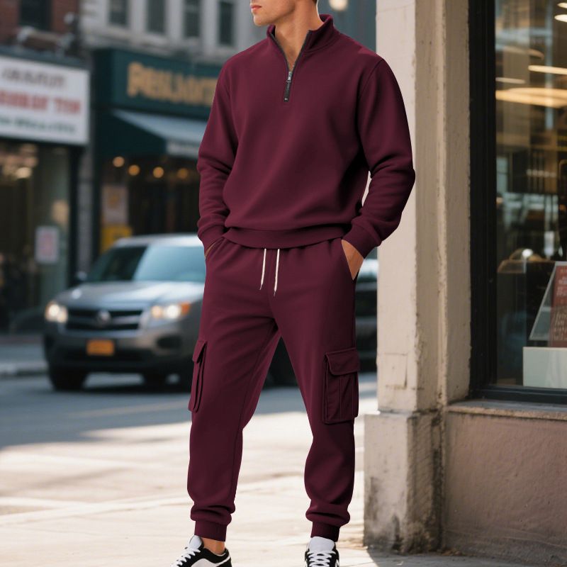 Herren-Set aus Fleece-gefüttertem Kapuzenpullover mit Reißverschluss und Jogginghose – Wintertauglicher Komfort (S-XXXL, 8 Farben)​_voghion.com