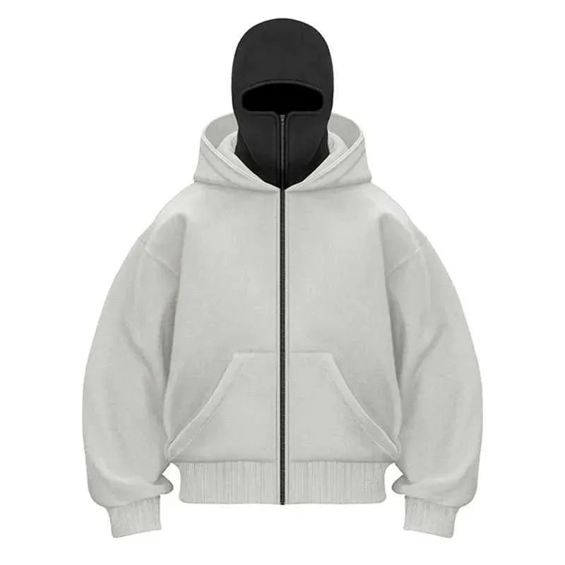 Felpa con cappuccio unisex con cerniera e doppio cappuccio - Felpa semplice fai da te per stampe personalizzate, tendenze moda primavera e autunno_voghion.com