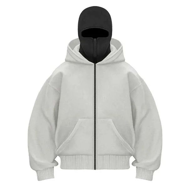 Felpa con cappuccio unisex con cerniera e doppio cappuccio - Felpa semplice fai da te per stampe personalizzate, tendenze moda primavera e autunno_voghion.com