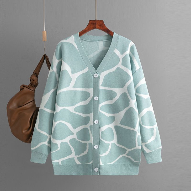 Women's Clothing new women's clothing autumn and winter jacquard sweater V neck long e pattern loose coat_voghion.com