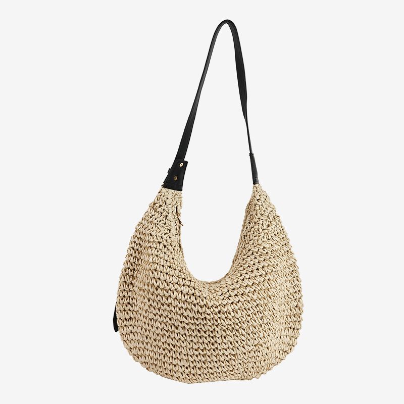 Strohtasche, gewebte Tasche, modische Umhängetasche, geflochtene Unterarmtasche, geflochtene Tasche für Damen, Strandurlaub, Strandtasche, lässige Schultertasche aus Stroh_voghion.com