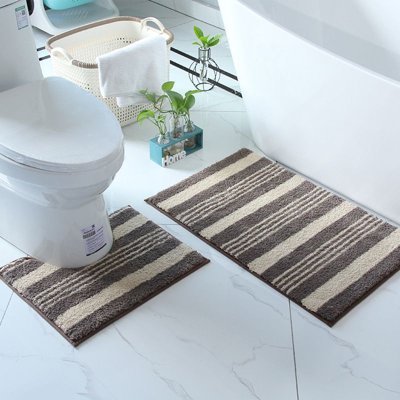 Striped Non-Slip Bathroom Rug Set (2-Piece), Modern U-Shaped Toilet Mat & Rectangular Shower Mat – Soft Polyester Machine Washable Quick-Dry Floor Mat_voghion.com
