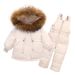 Completo invernale premium per neonati: giacca con cappuccio in morbida piuma d'anatra e salopette staccabile per bambini da 1 a 3 anni (80-100 cm, rosso)_voghion.com