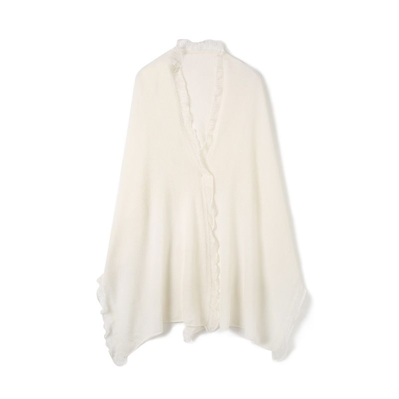 Manufacturer Wholesale Skin-Friendly Soft 100% Australian Wool Knitted For Women Warm Tassel Ruffle Shawl Scarf_voghion.com