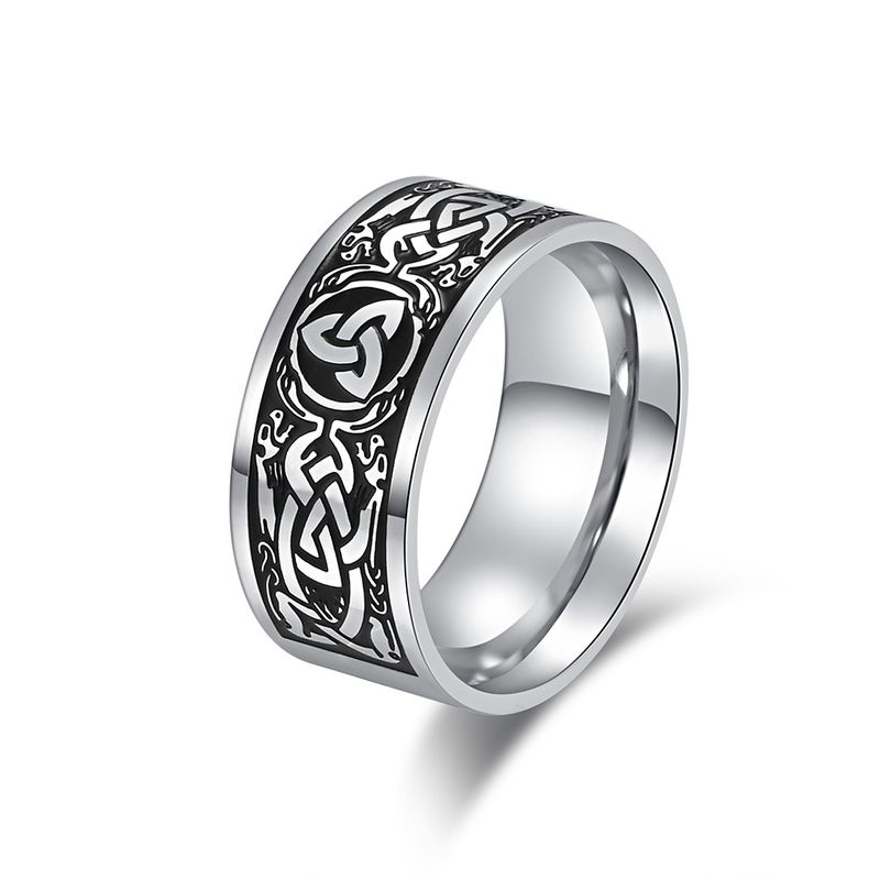 Noordse etnische stijl Keltische eeuwige driehoek knoop titanium stalen ring ring mannen persoonlijkheid koude stijl hand sieraden_voghion.com