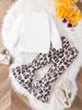 Top per ragazze alla moda casual autunnale per ragazze, top con stampa avatar personalizzato carino + pantaloni svasati con stampa leopardata, set di due pezzi_voghion.com