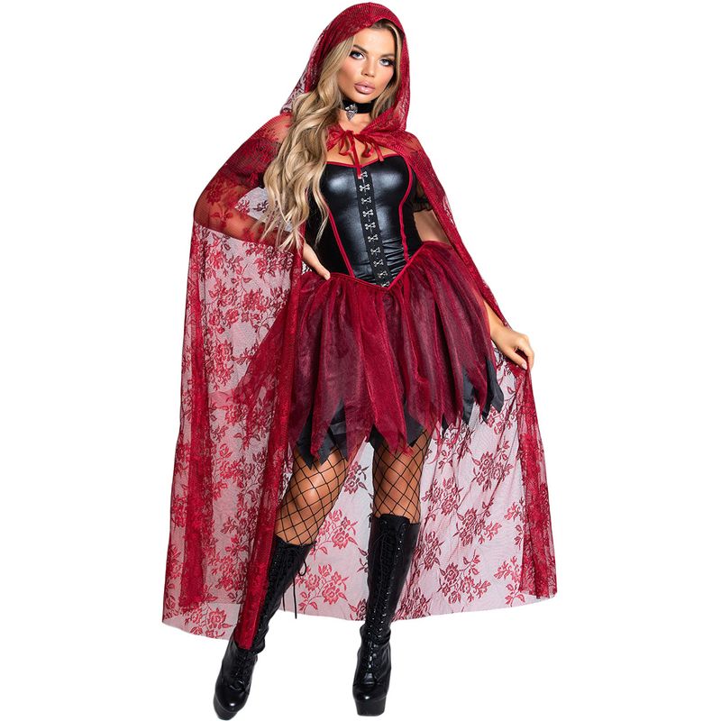 Women's clothing M-XL Halloween Little Red Riding Hood costume festival play stage performance costume patent leather death cloak cloak vampire_voghion.com