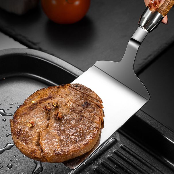 Veliki tanjur za roštilj od nehrđajućeg čelika od 8,5 cm, strugač za roštilj, lopatica za palačinke, teppanyaki lopata s drvenom drškom, alat za pečenje_voghion.com