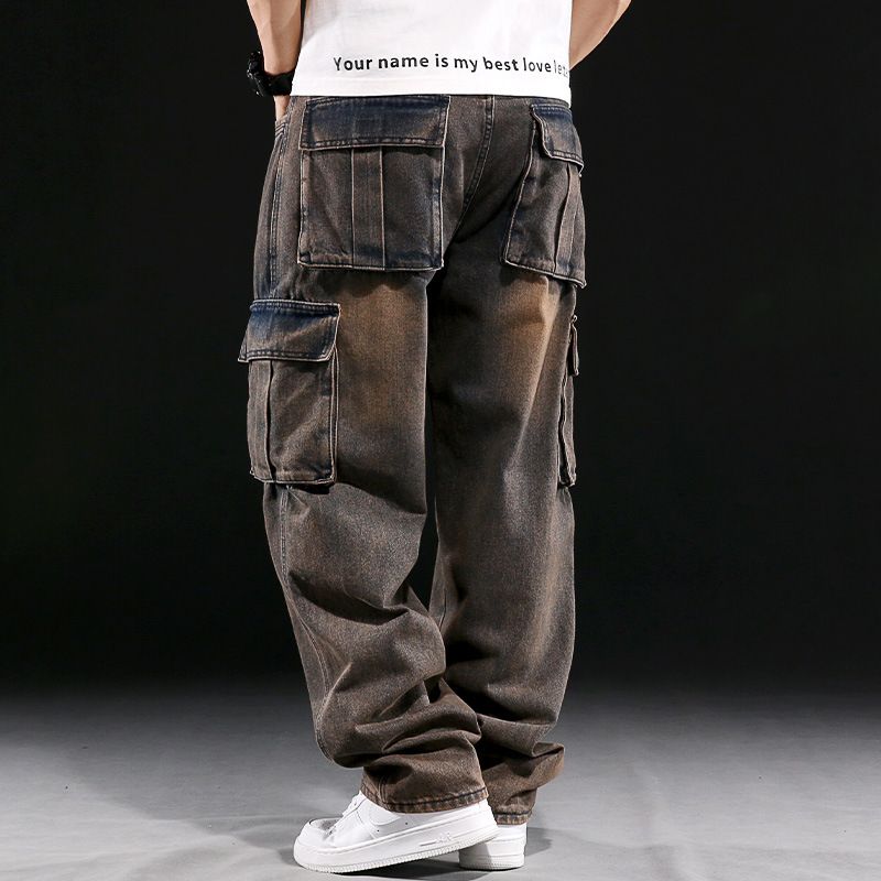 American-Style Multi-Pocket Workwear Jeans For Men - Wide-Leg Loose Fit Plus Size_voghion.com