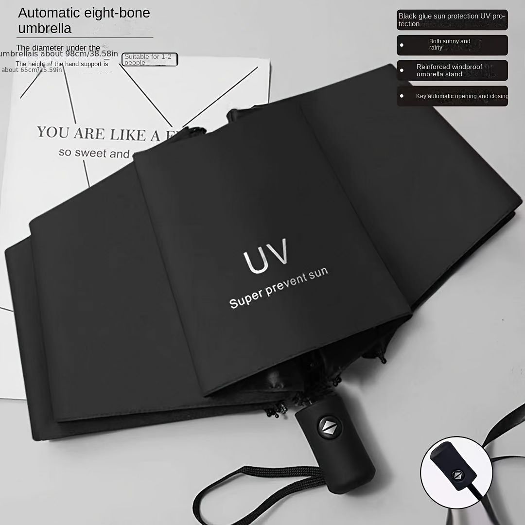Ombrello pieghevole automatico a tinta unita con protezione UV, ombrello casual leggero portatile durevole per uomini e donne_voghion.com