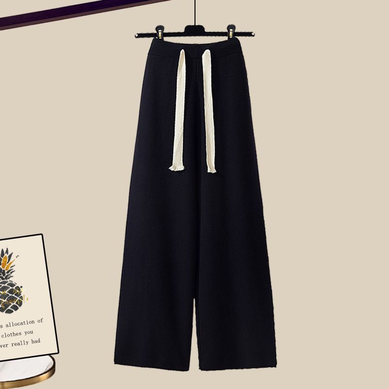 Dameskleding nieuwe verdikte vest veelzijdige gebreide trui wijde pijpen broek driedelig pak_voghion.com
