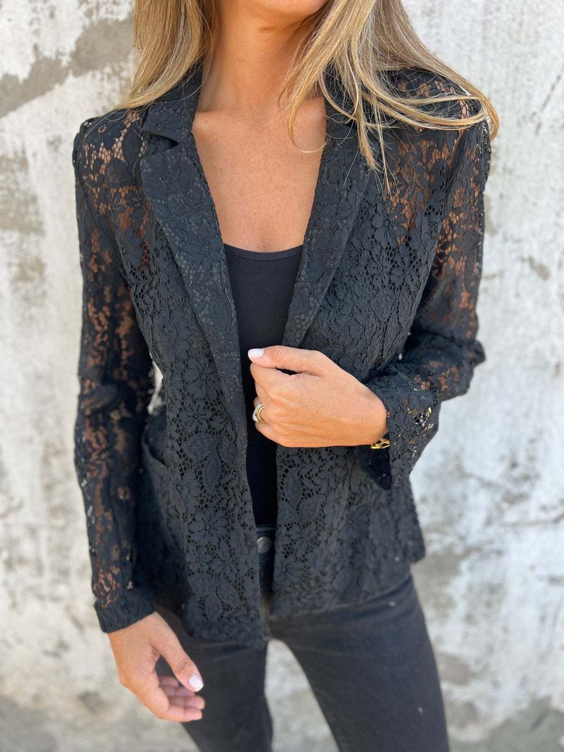 Vêtements pour femmes printemps et été nouvelle mode décontractée couleur pure dentelle chemise costume_voghion.com