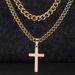 Hip Hop Stainless Steel Men's Twist Double Layer Cuban Chain Cross Non-Fading Necklace For Men_voghion.com