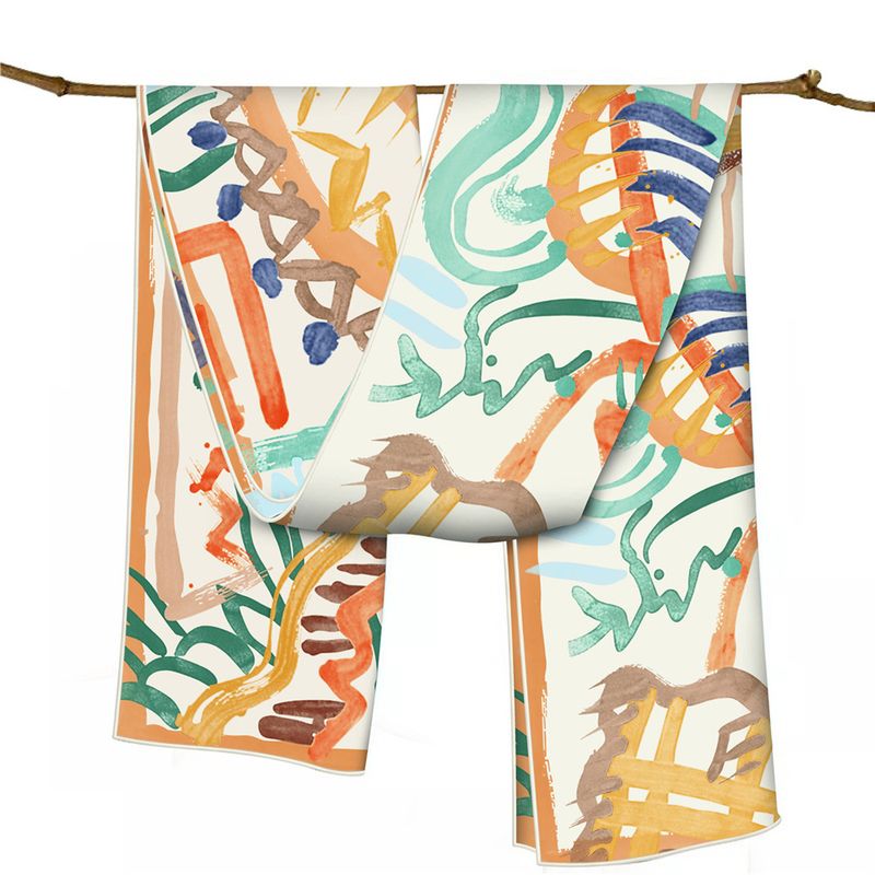 VOOTHOST 150cm*40cm Twill Μεταξωτό Φουλάρι Γυναικείο Poncho Hand Rolled Graffiti Horse εμπριμέ μακριά κασκόλ Περιτυλίγματα Bandana Big Shawl Hijabs Female Foulards VB187_voghion.com