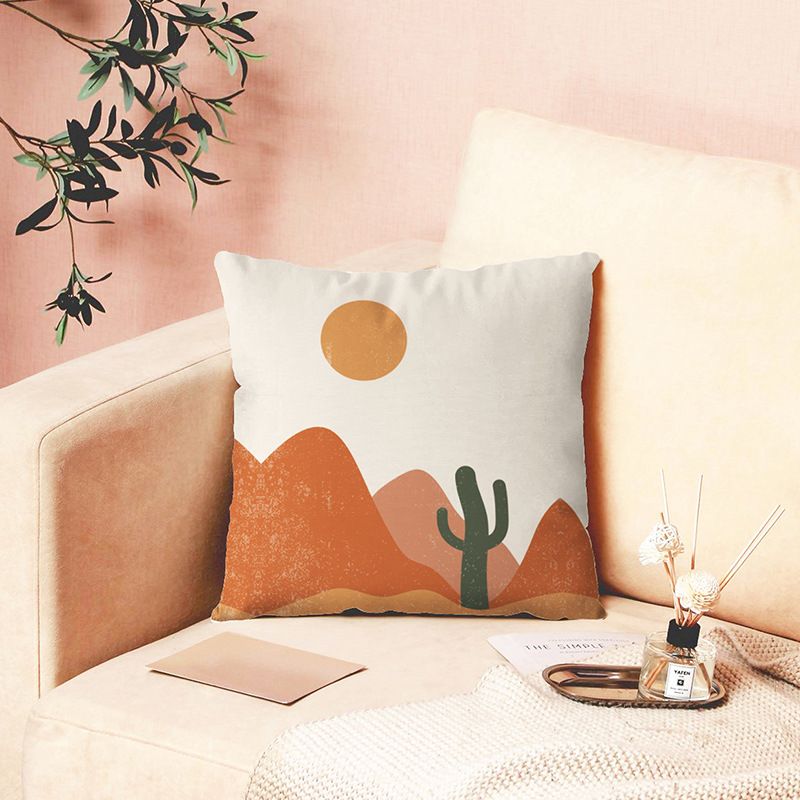 2023 new super soft short plush abstract landscape Sunrise printing pillow waist pillowcase sofa cushion cover_voghion.com
