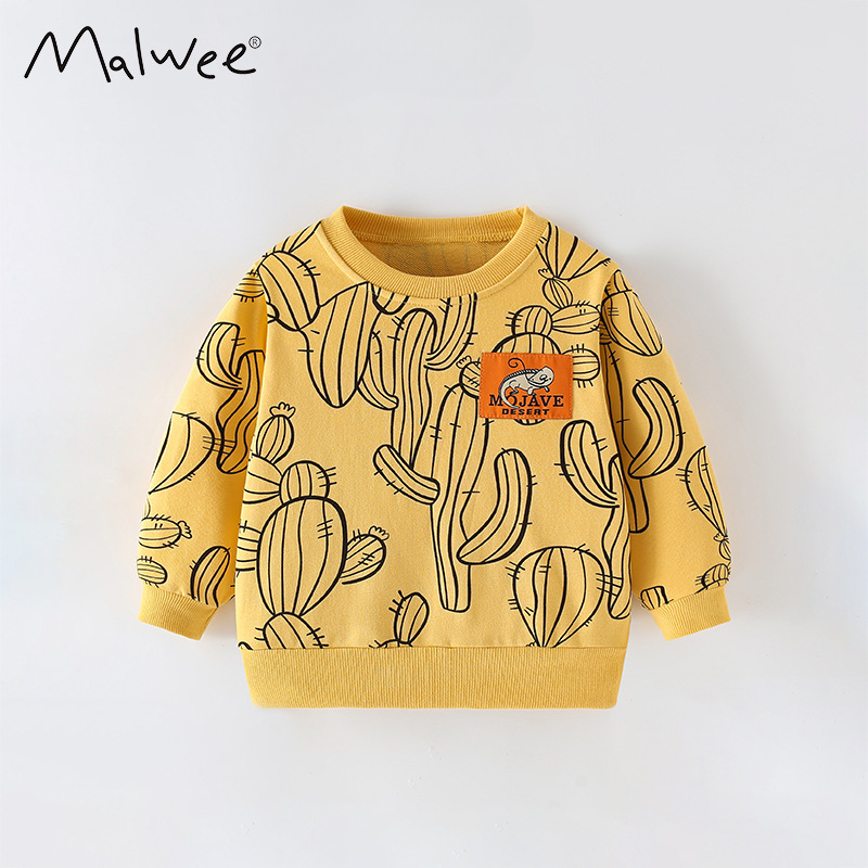 Malwee Boys' Sweatshirt Trendy Autumn Winter New Round Neck Long Sleeve Casual Children's Top_voghion.com