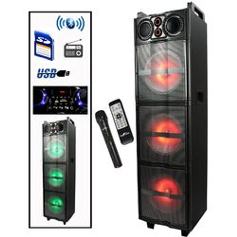 beFree Sound Triple 10 Inch Portable Bluetooth Subwoofer Speaker With Party Lights_voghion.com