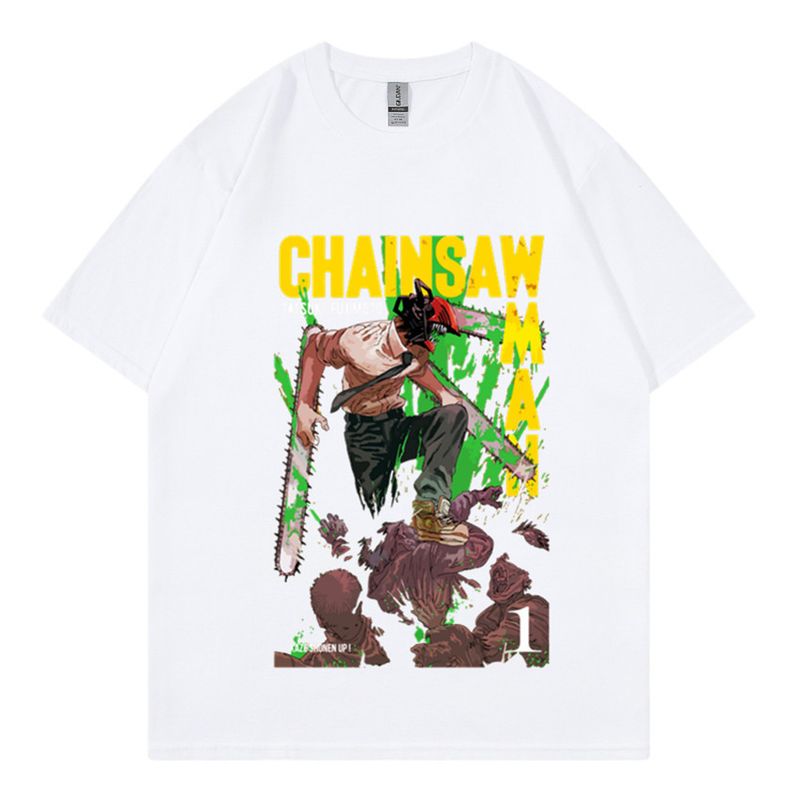 Short sleeved T Summer Round Neck Chainsaw Man Zakawa Autumn Chainsaw Man Cotton Loose Men's Half Sleeve Underlay Shirt_voghion.com