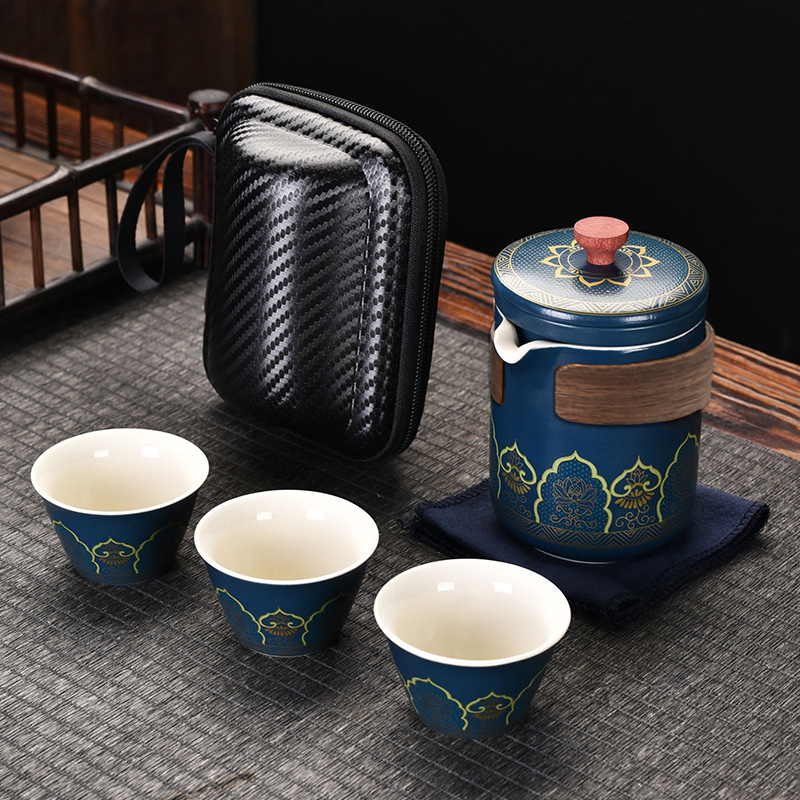 Portable Quick With One Pot And Four Cups, Travel Tea Set, High-end Leather Bag, Business Company Event Gift Set_voghion.com