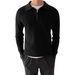 Long sleeved new half zip polo collar knitted sweater with a waffle top made of slim fit solid color yarn top_voghion.com