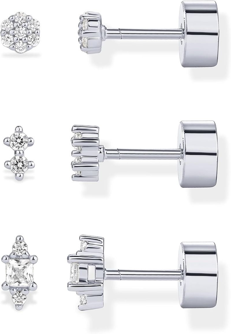Confezione da 10 orecchini a perno piccoli e piatti multiforme in argento sterling placcato, per donna | Gioielli per piercing alla cartilagine elicoidale_voghion.com