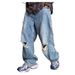 Herrenbekleidung Frühling und Sommer Lässige Retro Hellblaue zerrissene Jeans Herren Gerade Lose Trendy Tapered Pants_voghion.com