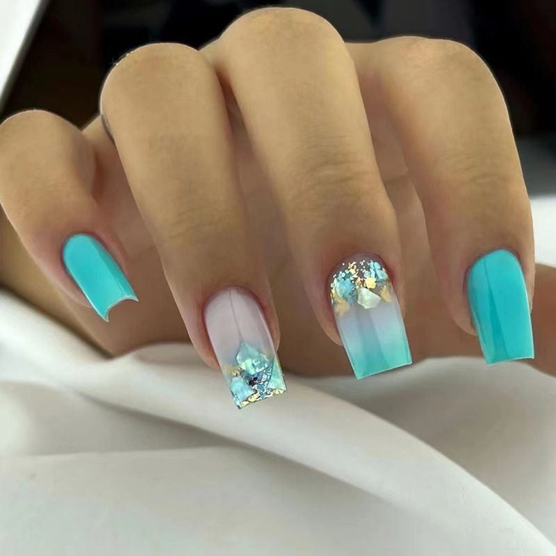 Middellange vierkante 24 stuks kunstnagels draagbaar ballet nepnagels blauw gradiënt glitter ontwerpen druk op nagels fu_voghion.com