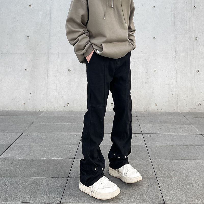 Abbigliamento maschile stile high street vibe jeans neri con bottoni per uomo ins brand pantaloni larghi dritti a tubo svasati_voghion.com