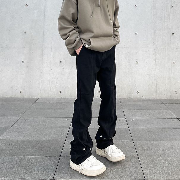 Abbigliamento maschile stile high street vibe jeans neri con bottoni per uomo ins brand pantaloni larghi dritti a tubo svasati_voghion.com