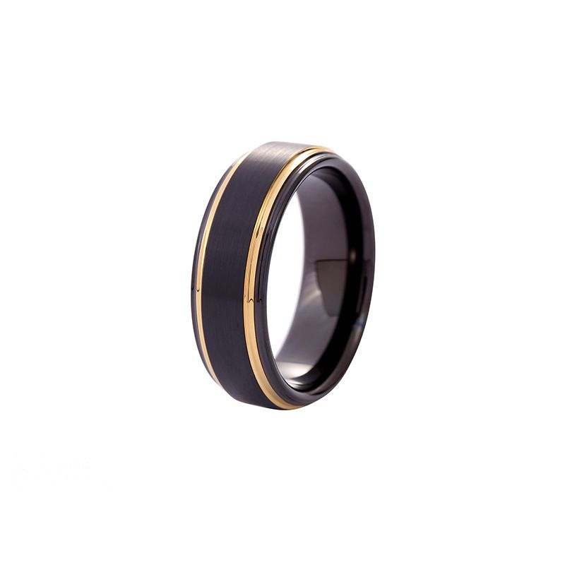Anello da uomo alla moda in acciaio al tungsteno bicolore con finitura a olio, stile hip-hop_voghion.com