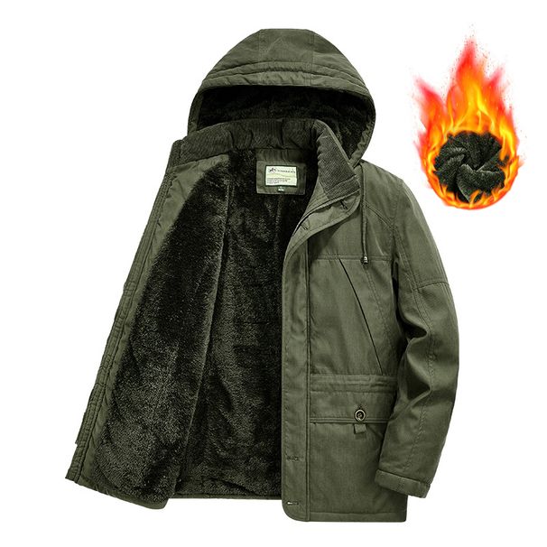Schwere Arbeitsjacke mit Sherpa-Futter für Herren – Winterfeste Polyester-Außenschicht mit praktischen Taschen, Größe 5XL und Sturmkapuze (Khaki/Armeegrün/Marineblau)_voghion.com