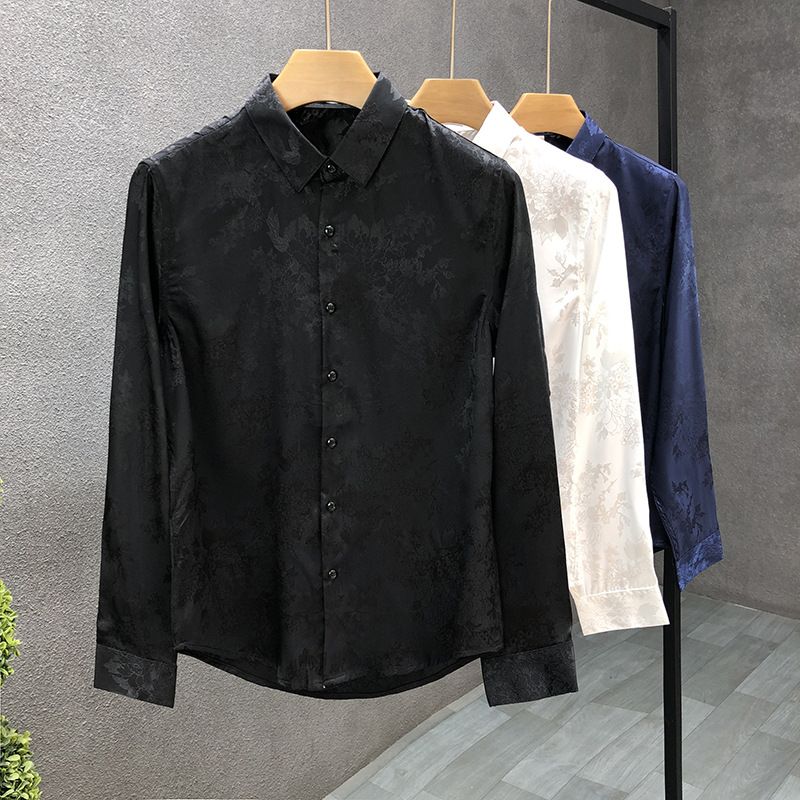 Hemd Herren High-End Sense 2024 Herbst Langarm Ins Ruffian Hübsches dunkles Muster Hemd Slim-Fit-Design Trendy Marke Herrenbekleidung_voghion.com
