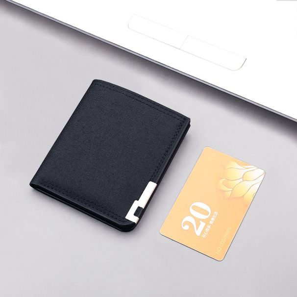 Canvas Einfarbig Männer Kurze Geldbörsen Metall Dekor Freizeit Reise Leichte Geldbörse Bi-fold Kleine Brieftasche ID Karte_voghion.com