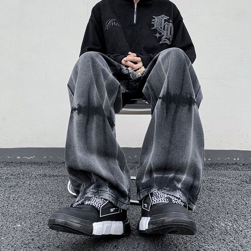 Printemps et automne cravate teint dégradé jean pour hommes air droit taille élastique lavage à l'eau marque de mode décontracté Pippy_voghion.com