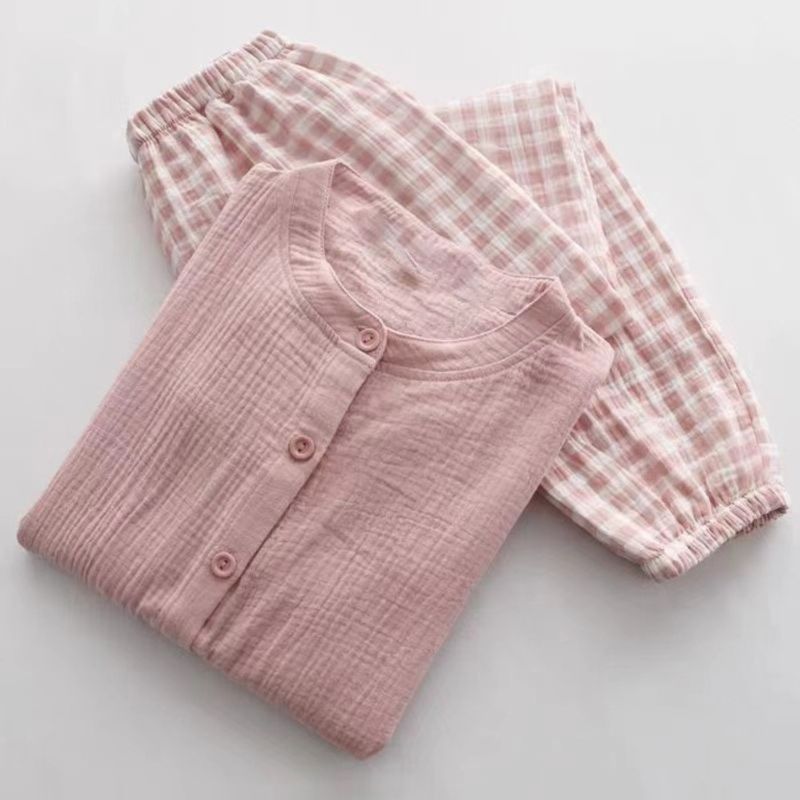 Women's Clothing ​Loungewear Set Long Sleeve Wrinkle Cotton-Like Pajamas - Soft Casual Outfit For Home & Outing, Plus Size M-XXL, Pink/Purple/Green​_voghion.com