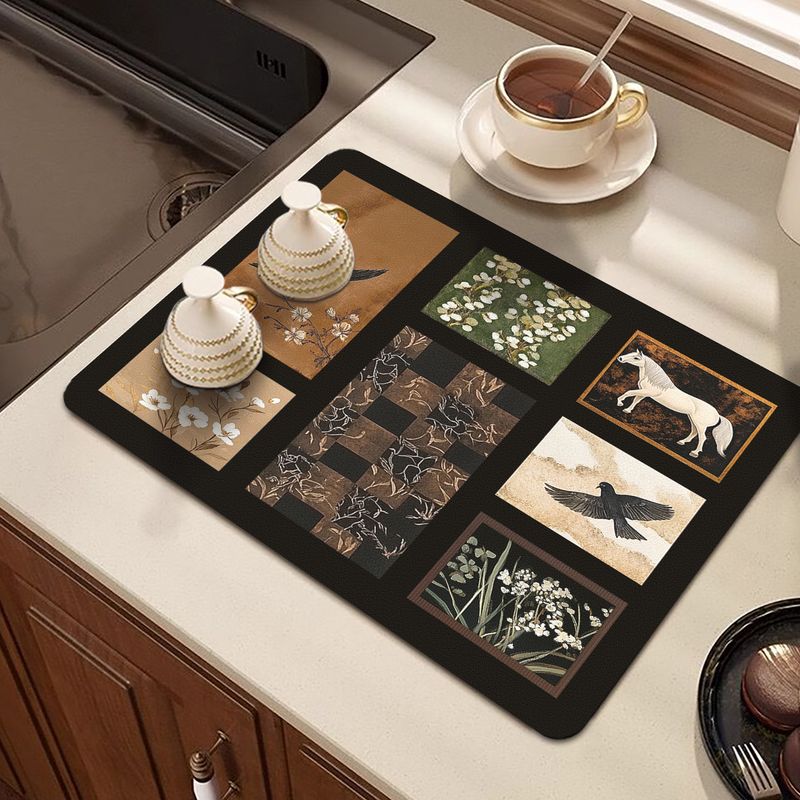 Vintage stijl keuken gootsteenmat - zachte diatomeeënaarde droogmat, spatwaterdicht, antislip, hittebestendig - absorberende lekbak voor aanrecht_voghion.com