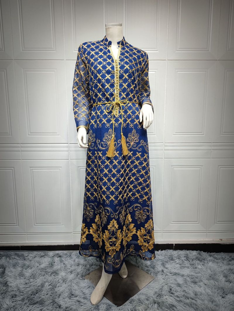 Dámské oblečení Muslimské vyšívané šaty Abaya_voghion.com