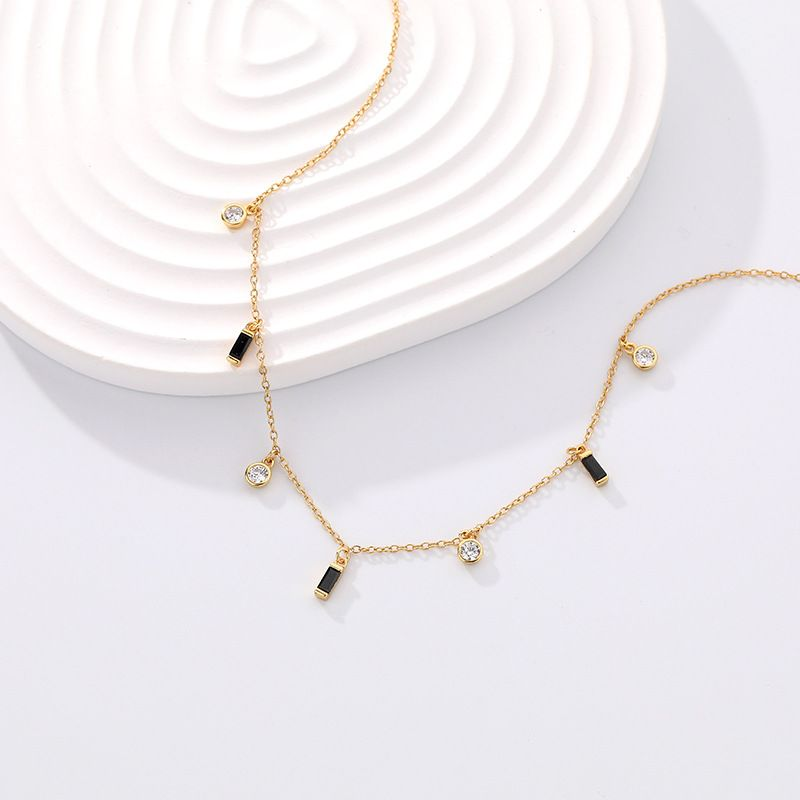 S Sterling Silber Geometrische Kleine Quadratische Halskette Damen Cool Style Nische Zirkon Gestapelte Schlüsselbeinkette_voghion.com