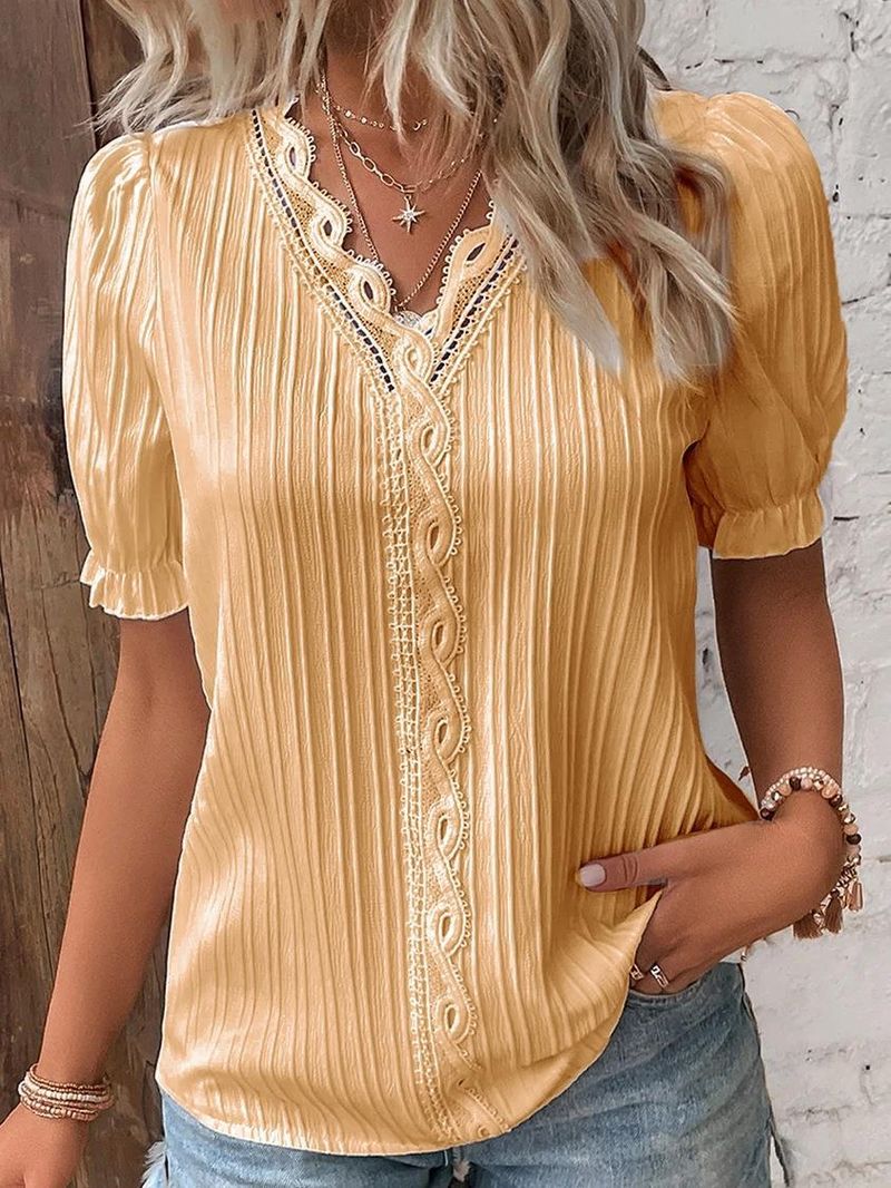 Women's New Fashion Hollow Short Sleeve Shirt_voghion.com