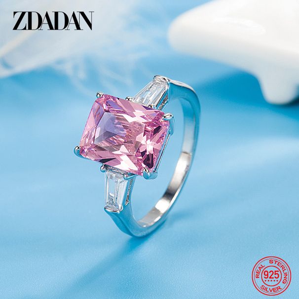 Anello ZDADAN in argento con zircone rosa quadrato per donna, gioiello da sposa alla moda_voghion.com
