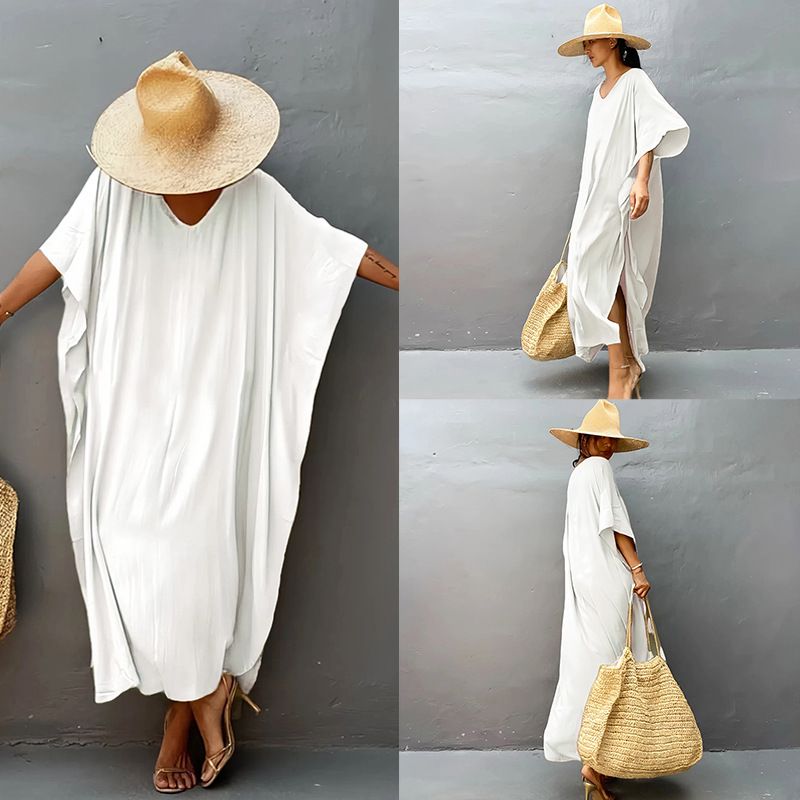 Robe longue de plage en coton – Robe kimono longue bohème (taille unique) – Légère et aérée pour les maillots de bain_voghion.com