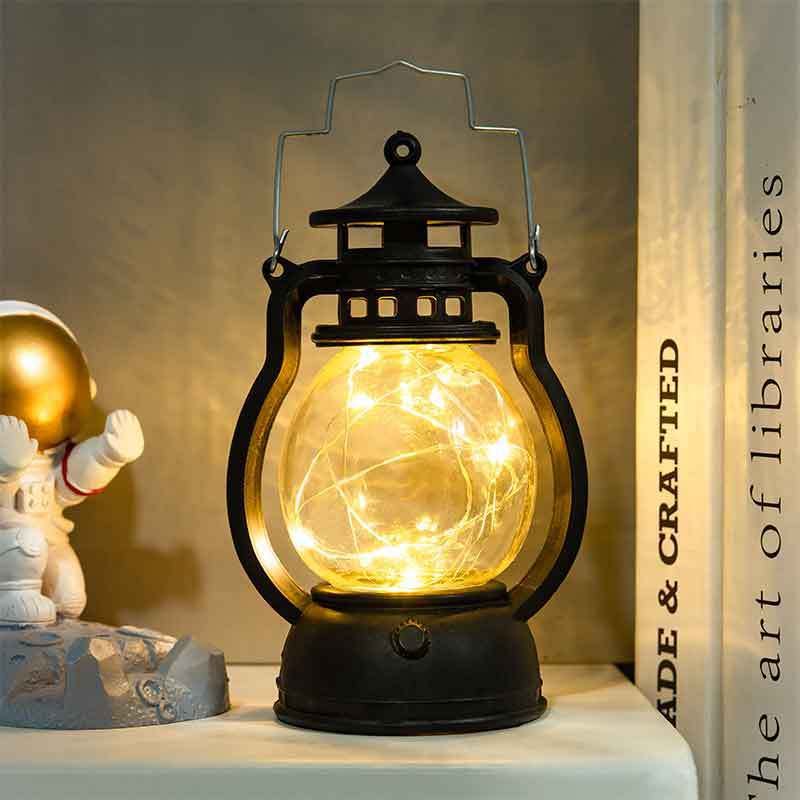 Retro kleine Öllampe LED elektronische Kerzenlampe tragbare Ponylampe kreative Urlaubsdekoration Geschenk Windlampe_voghion.com