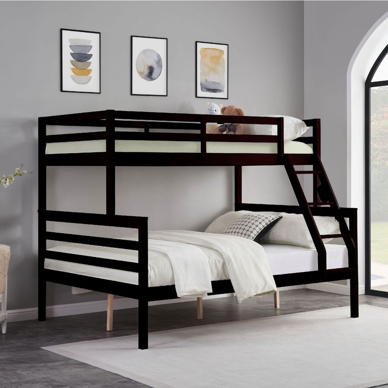 Twin Over Full Bunk Bed With Ladder,Wooden Bunk Bed With High Guardrail And Ladder For Kids, Teens, Dorm Rooms, And Guest Rooms,No Box Spring Needed,Espresso_voghion.com