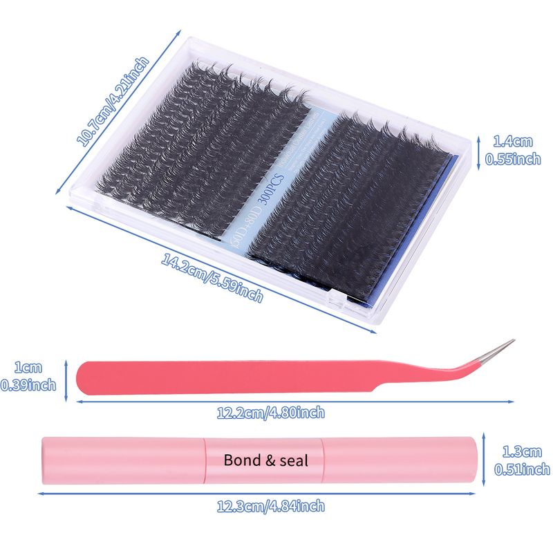300 Cluster Single Cluster False Eyelashes Kit 80D 100D Dense D-Curl Segmented For Grafting_voghion.com