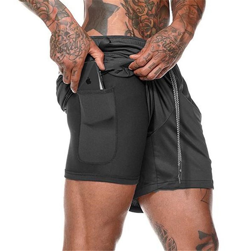 Pantalones cortos deportivos de doble capa para hombre, pantalones cortos ajustados de secado rápido para correr, baloncesto, entrenamiento físico, montañismo al aire libre_voghion.com